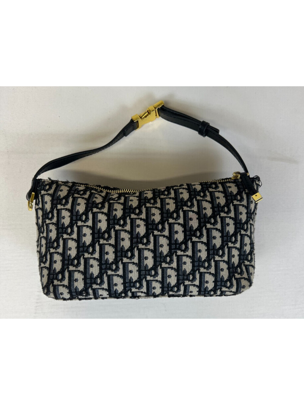 Vintage Christian Dior Women Handbag Black Cream Oblique Trotter Canvas Leather